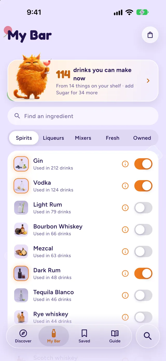 My Bar: 114 drinks you can make now from 14 things on your shelf, with a list of spirits to tick off