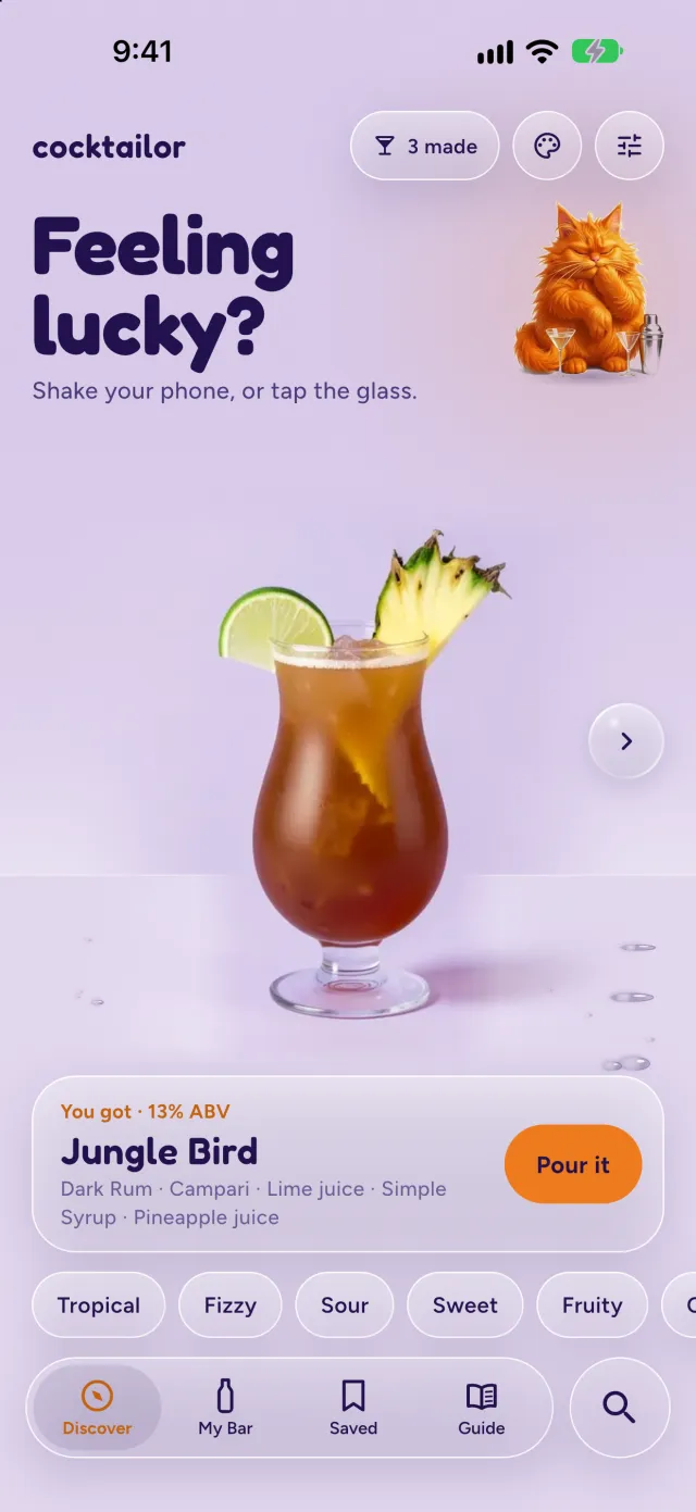 Discover: Feeling lucky? Shake your phone, or tap the glass