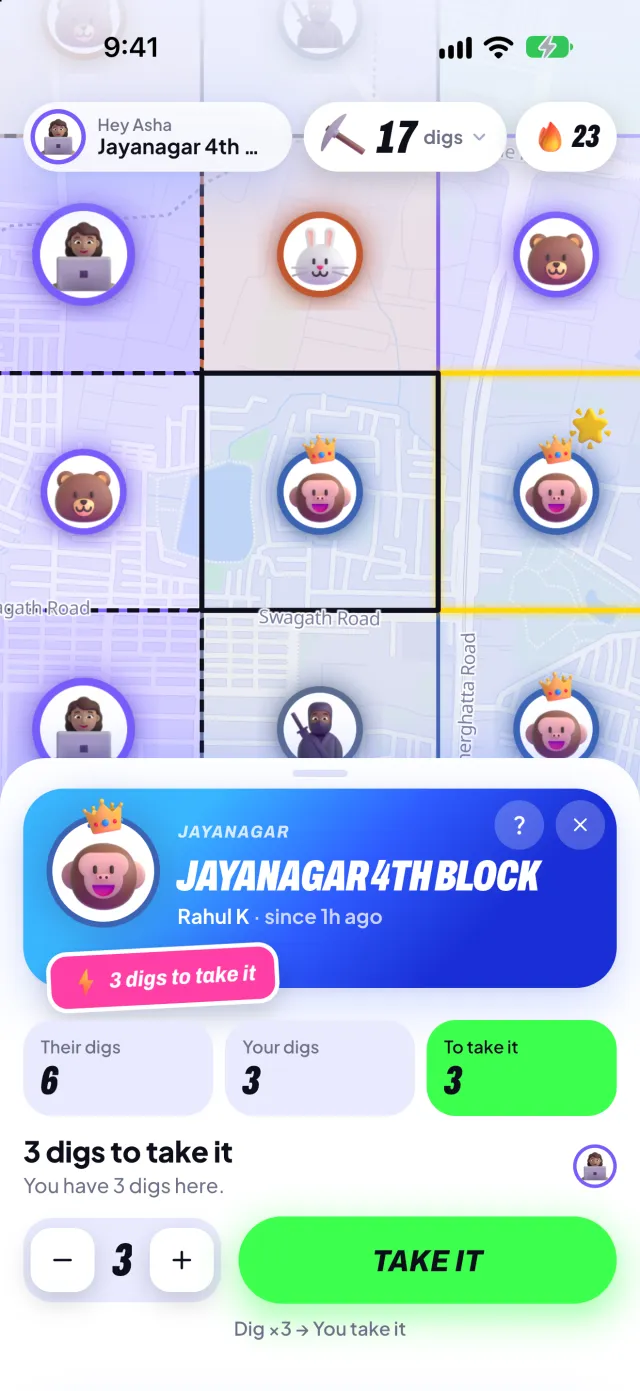 A square sheet: Rahul K owns Jayanagar 4th Block, 3 digs to take it