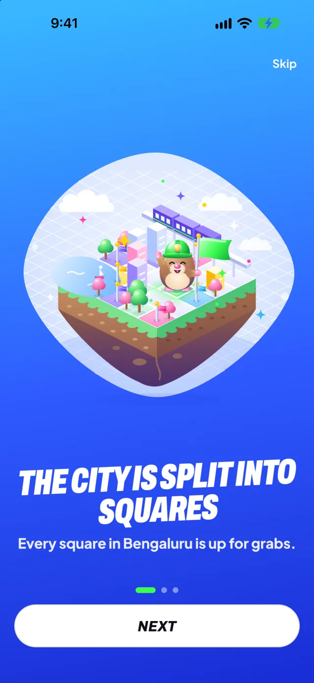 The first story card: the city is split into squares