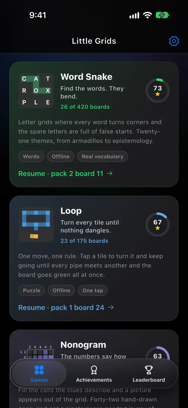 The Games tab